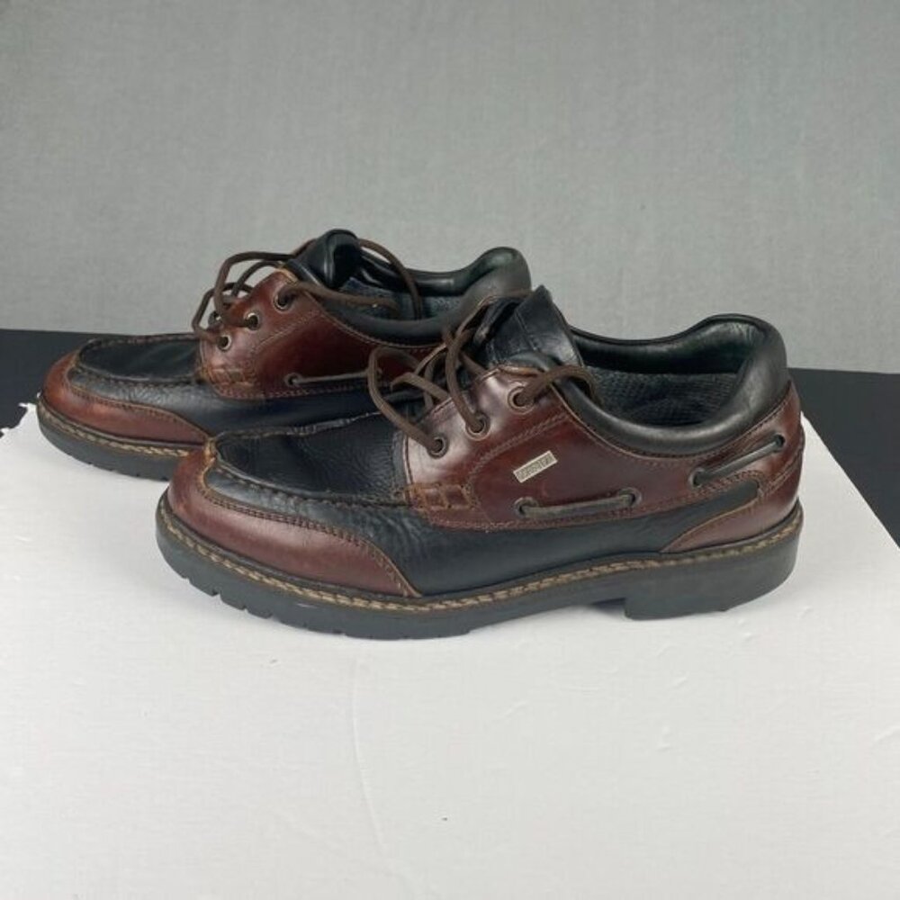 Johnston & Murphy Boat Loafer Shoes Men's 9 M Brown black Leather 3 Eye Lug Moc